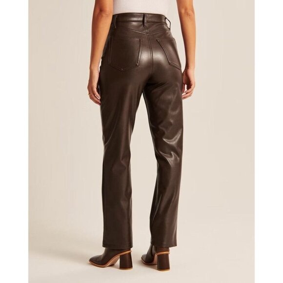 Abercrombie & Fitch ‘90s Straight Ultra High Rise Vegan Leather Pants - Size 18 - Picture 2 of 16